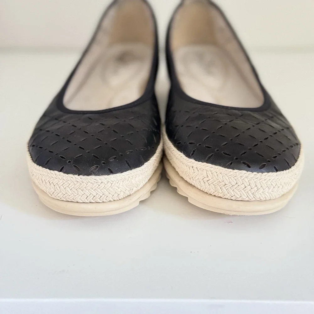 Enjoiya Women's Cut Out Slip‎ On Black Beige Espadrille Look Size 40 US 9 - 9.5